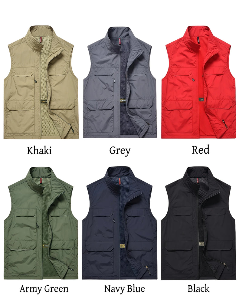 Men's Casual Multi-Pocket Jacket Summer Breathable Net Fishing and Photography Outerwear Business Advertising Vest
