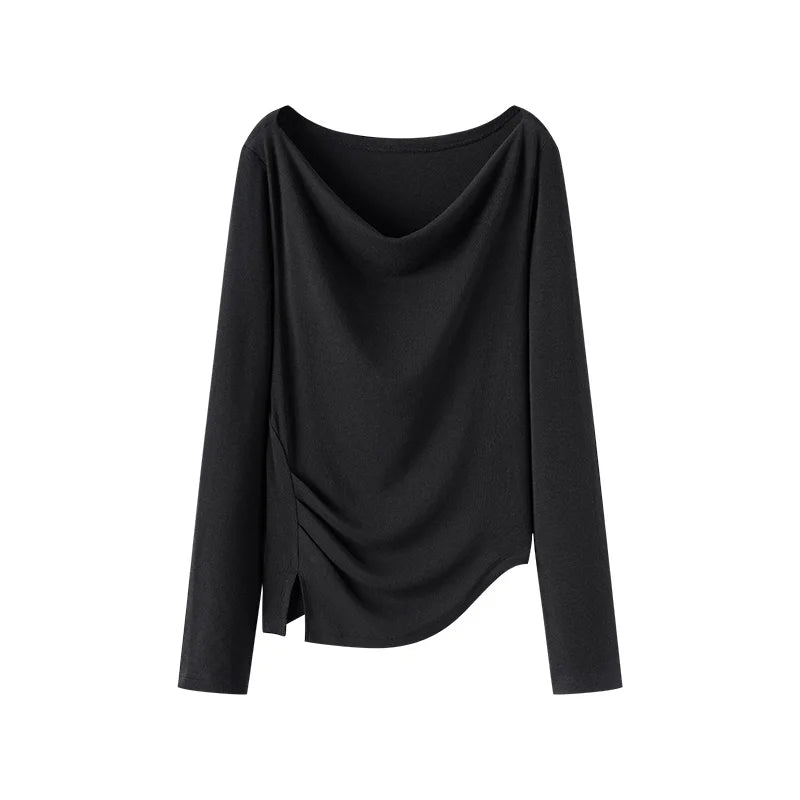Semir Women Tshirt Long Sleeve Short Cowl Neck Ruched Irregular Slim Fashion Casual Autumn Top Street Wear 2026