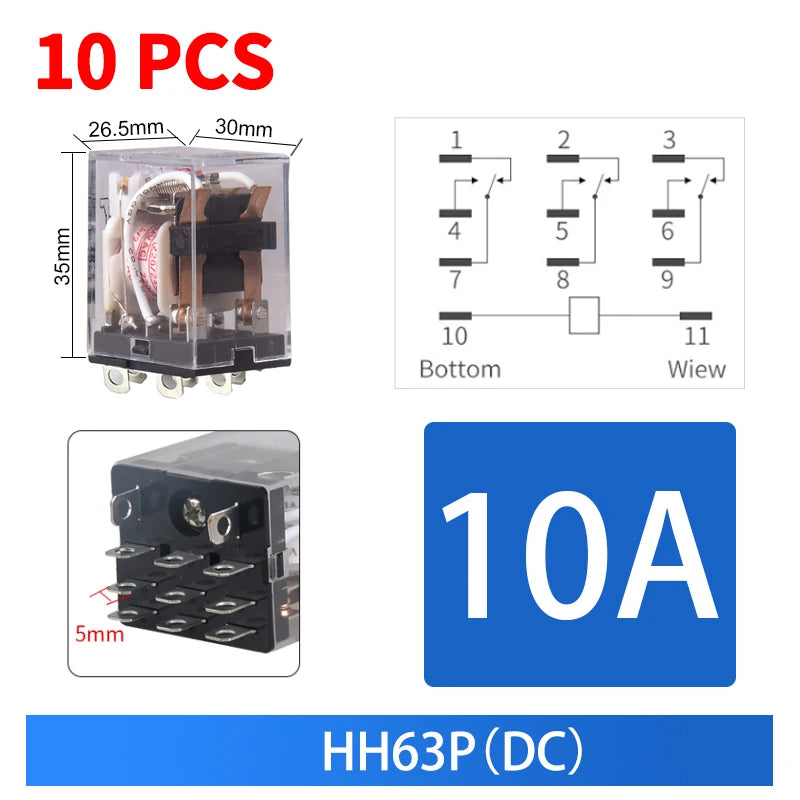 10 PCS For Wholesale Miniature Control Relays Small Intermediate Relay AC 12V DC C24 AC220 HH52P HH53P HH54P HH62P HH63P HH64P