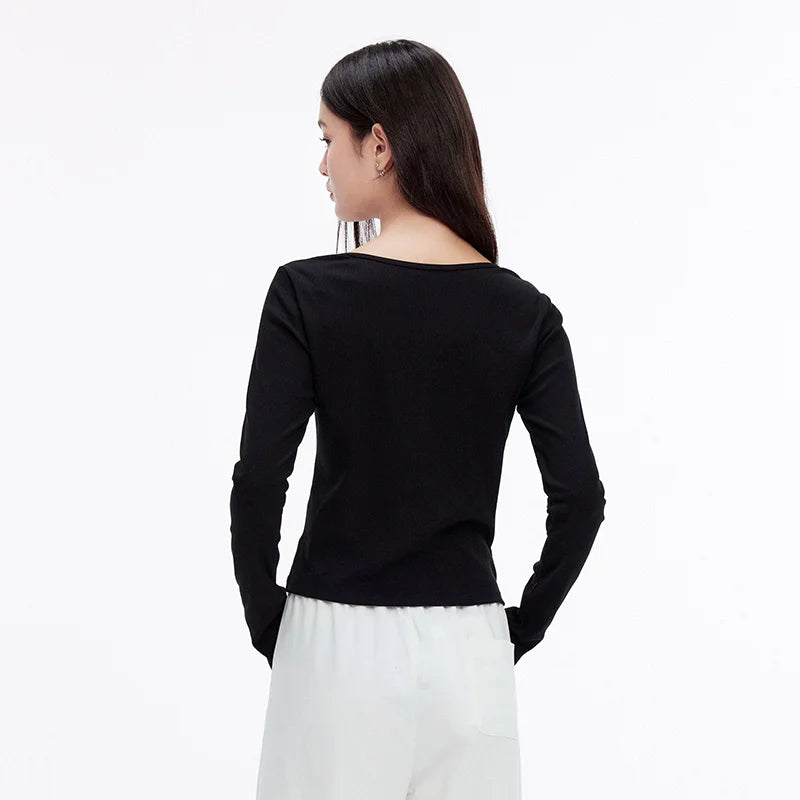Semir Women Tshirt Slim Long Sleeve Curved Hem Patchwork Faux Two Piece Base Top Autumn Casual Style Daily Wear 2026