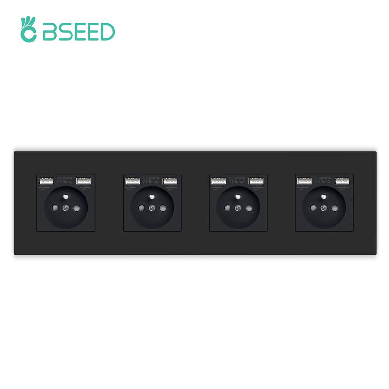 BSEED French Wall Power Socket Dual USB Type-C Charging Interface for Phone/PC Plastic Frame French Electric Outlet 250V