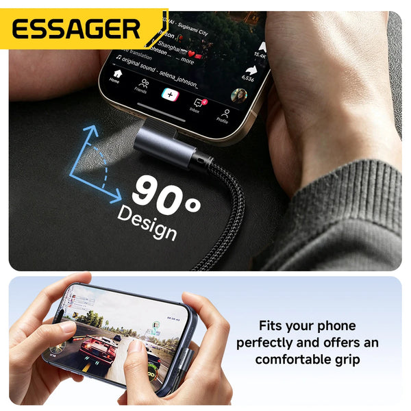 ខ្សែសាក Essager Elbow PD100W USB C ទៅ USB C សម្រាប់ iPhone 17 16 15 Pro Samsung MacBook iPad Type C ខ្សែសាកទិន្នន័យលឿន