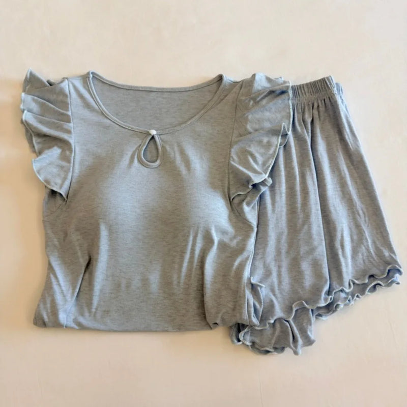 2026 Summer Women's Pajamas Home Wear Soft Short Sleeve and Shorts Sleepwear Sets Woman 2 Piece Solid Color Night Wear Female