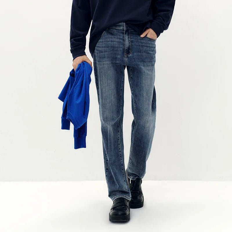 Semir Men Jeans Stretch Soft Straight Fit Casual Commute 2026 Autumn Long Denim Pants Clean Shape Everyday Style Daily Wear