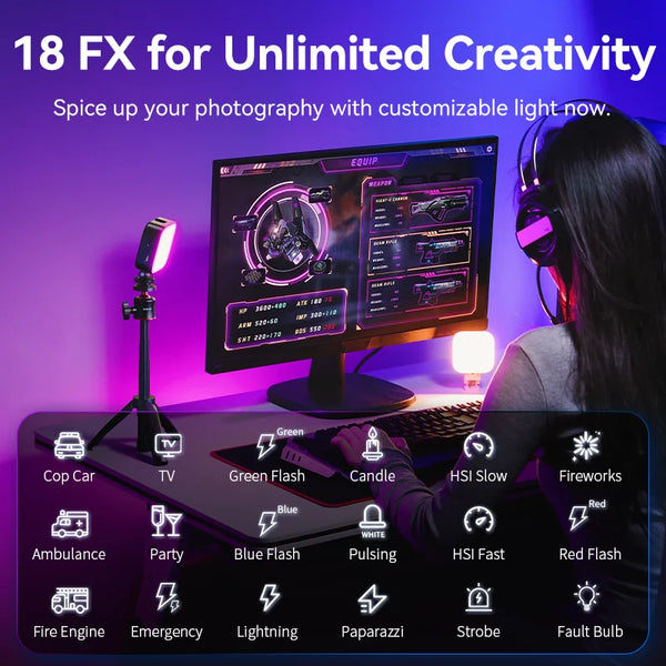ភ្លើងវីដេអូ Ulanzi U60 ពណ៌ពេញ RGB 2500-9000K ពន្លឺពីរពណ៌អាចលៃតម្រូវបានសម្រាប់ការថតរូបបំពេញពន្លឺកាមេរ៉ាសម្រាប់ការផ្សាយផ្ទាល់ DSLR