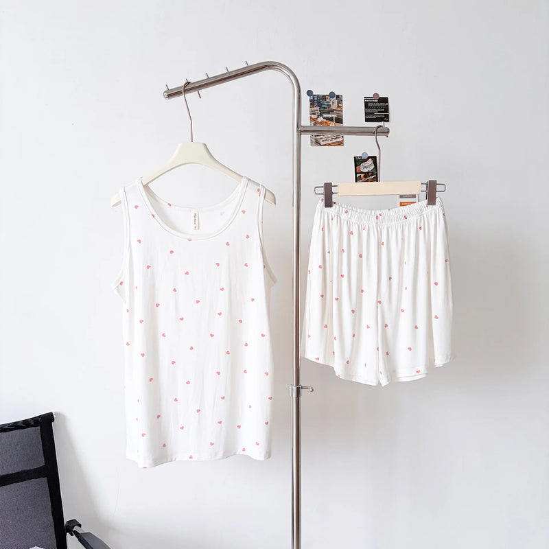 2 Pieces Pajamas Sleepwear Summer Clothes Night Wears for Females Loose Sleeveless Pajama Set Sleeping Home Suit 2026 New