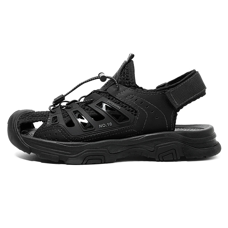 Summer Mens Outdoor Leather Sandals For Men Cover Toes Sandals Size 38-46 Anti Slip Rubber Soles Black Sandal Dropshipping