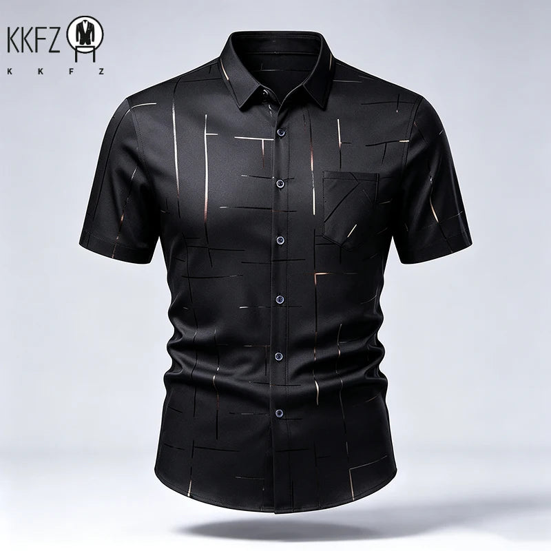 New Mens Lapel Short Sleeve Dress Shirts Anti Wrinkle Smooth Touch Fabric Slim Silhouette Office Daily Wear Tops