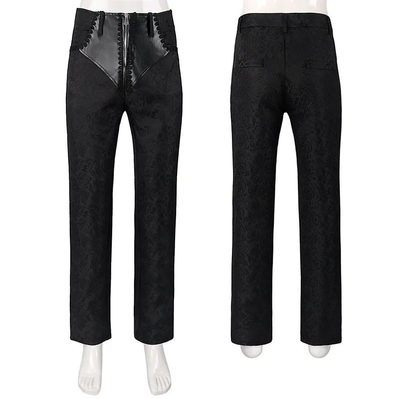 2026 Medieval-inspired Men's Black Pants, Jacquard Fabric Trousers, Perfect for Weddings, Parties, and Stage Performances.