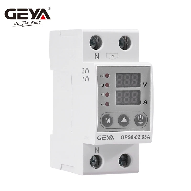 GEYA GPS8-02 Din Rail Over Current Protector Over Voltage Under Voltage Protective Device 40A 63A 80A 220VAC