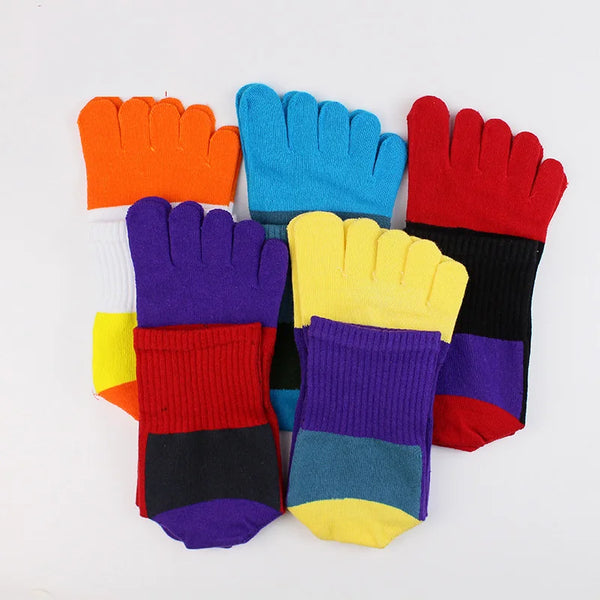 WRELS 1/2/3 Pairs Running Crew Toe Socks Arch Support 5 Finger Socks Men Anti‑Blister Moisture Wicking Breathable Athletic Socks