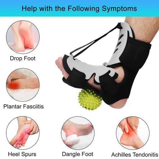 Plantar Fasciitis Night Splint with Hard Spiky Massage Ball for Achilles Tendonitis Relief,Foot Drop Ankle Pain,Fits Women & Men