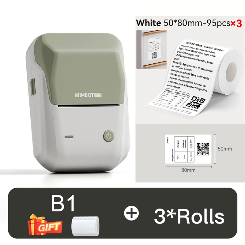 NIIMBOT B1 Portable Thermal Printer With Tapes 2 Inch Adhesive Label Printer Mini Bluetooth Sticker Maker Support Smartphones PC