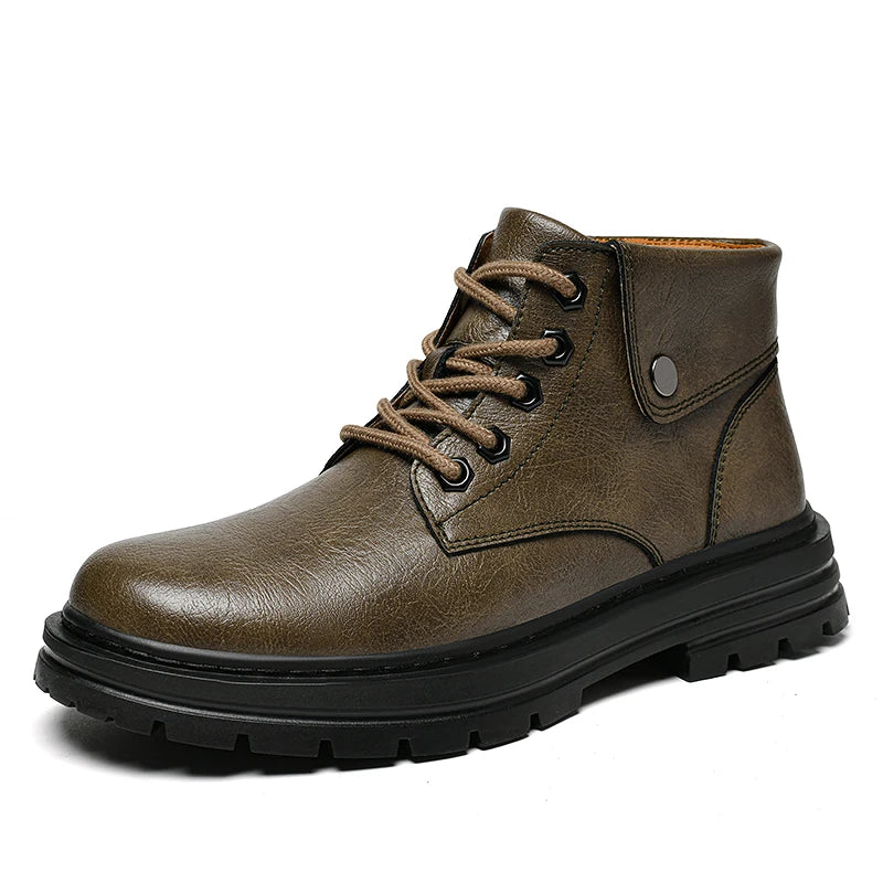 Mens Leather Boots Ankle British Style with Platform Soles Cushion Plush/Non-Plush Options Plus Big Size 48 49 50