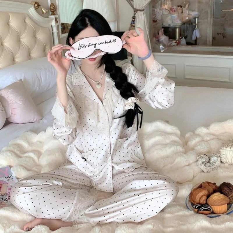Women's Home Clothes Long Sleeve Top Trousers Sleepwear Female Nightwear Home Suit Spring Autumn 2PCS Pajamas Set Pijamas Suit