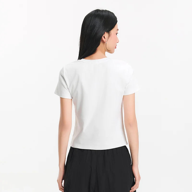 Semir Womens Tshirt 2026 Vintage Washed Printed Slim Regular Shoulder Retro American Style Casual Soft