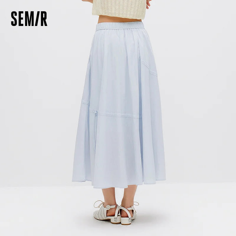 Semir Women Skirt Drawstring Textured Bow Elastic Waist Umbrella Style Maxi Casual Top 2026 Summer Wear