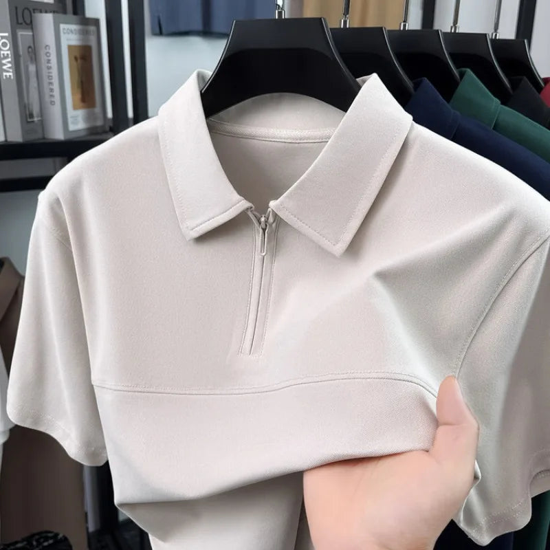 Men's Half-Zip Polo Shirt – Premium Summer Casual Business Style, Soft Cotton Blend, Wrinkle-Resistant, Classic Colors
