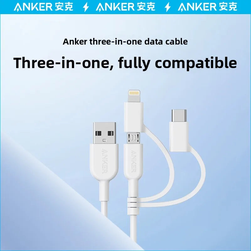 ខ្សែសាកទិន្នន័យ ANKER 3-in-1 Apple Data Cable MFi Certification 6s ស័ក្តិសមសម្រាប់ថេប្លេត Android និង iPhone ខ្សែសាក 1-to-3