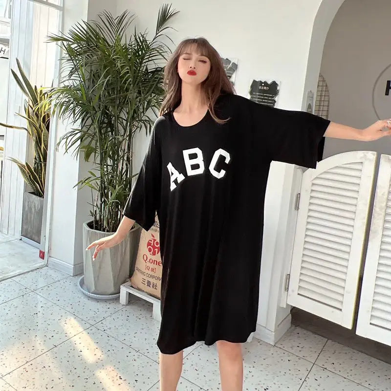 Fdfklak Casual Loose Night Dress Women Modal Comfortable Nightshirt Female Letter Sleepshirt Spring Summer Nightgowns 50-110 KG