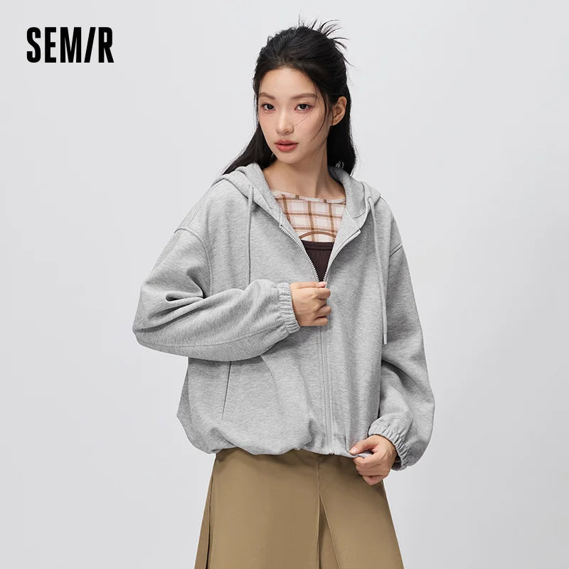 Semir Women Jacket Hooded Loose Fit Bubble Hem 2026 Autumn Petite Casual Sporty Outerwear Long Sleeve Fashion Coat
