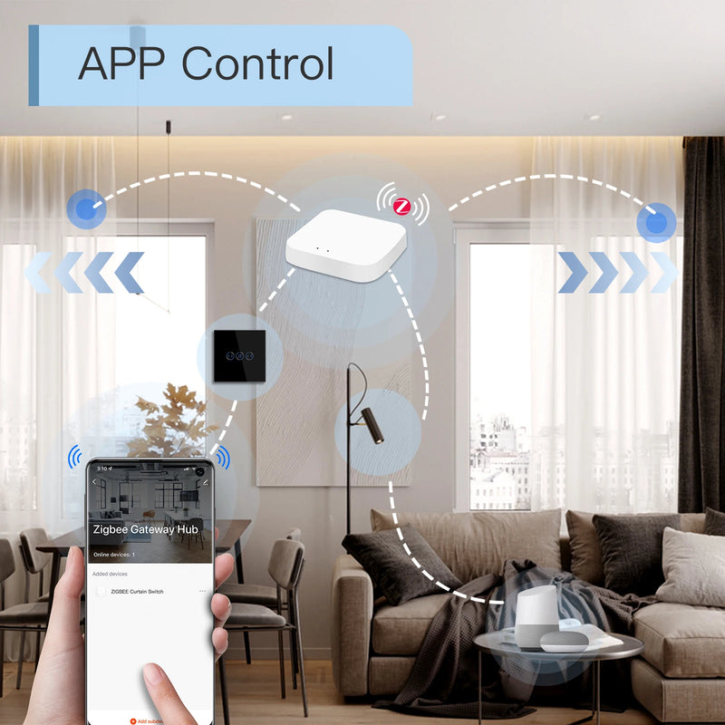 BSEED Zigbee Curtain Switch Wireless Smart Curtain Switch Tuya Google Home Alexa Voice Control Glass Panel 5A With Neutral