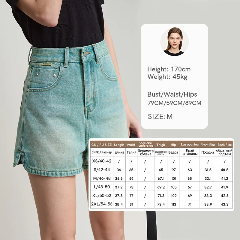 AMII Women 2026 Casual Summer New Shorts Old Retro Washed Cotton High Waist Short Denim Pants Female Fashion Straight 12542221