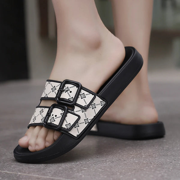 Summer Mens Slide Printed Slippers Adjustable Soft Indoor Shoes Home House Outdoor Beach Quick Dry Open Toe Non Slip