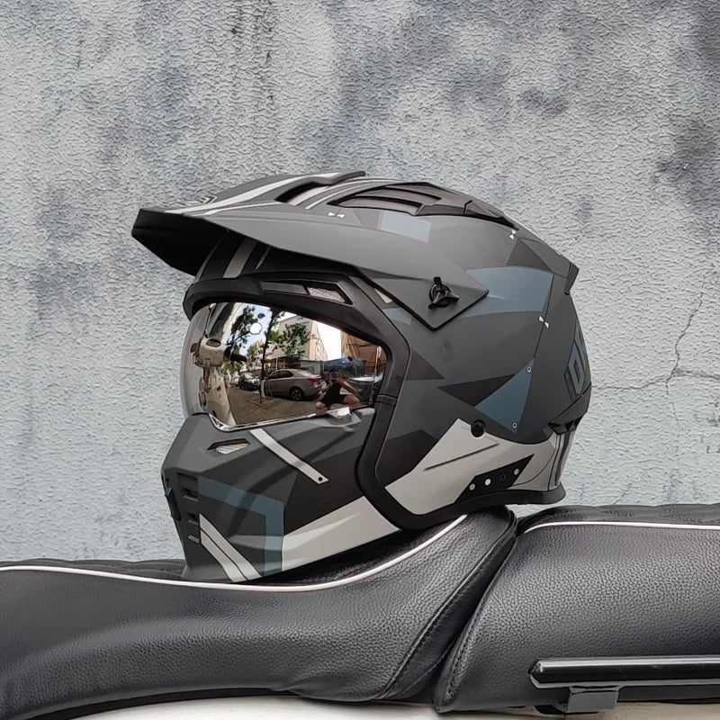 ORZ Retro Helmet Motorcycle Full Helmet Men Women Summer Locomotive Four Seasons Rally Demolition Combination Helmets