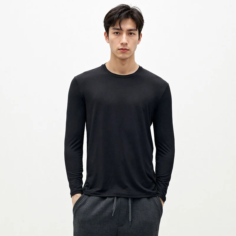 Semir Men Tshirt Thermal Warmth Crew Neck Long Sleeve Solid Color Everyday Style Layering Essential 2026 Spring Soft Comfort