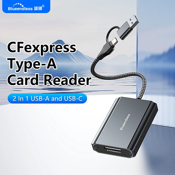ឧបករណ៍អានកាតអង្គចងចាំ Blueendless CFexpress ប្រភេទ A ឬប្រភេទ B USB 3.2 10Gbps ដោត និងលេងជាមួយខ្សែ USB C/A សម្រាប់ Android/Windows/Max