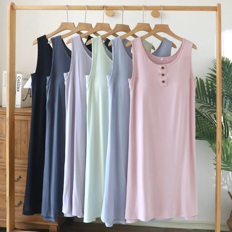Modal Sleeveless Nightdress Women's Nightgown Solid Color Pajamas Dress Home Wear Chest Cup Summer One Piece Dress Sleepwear