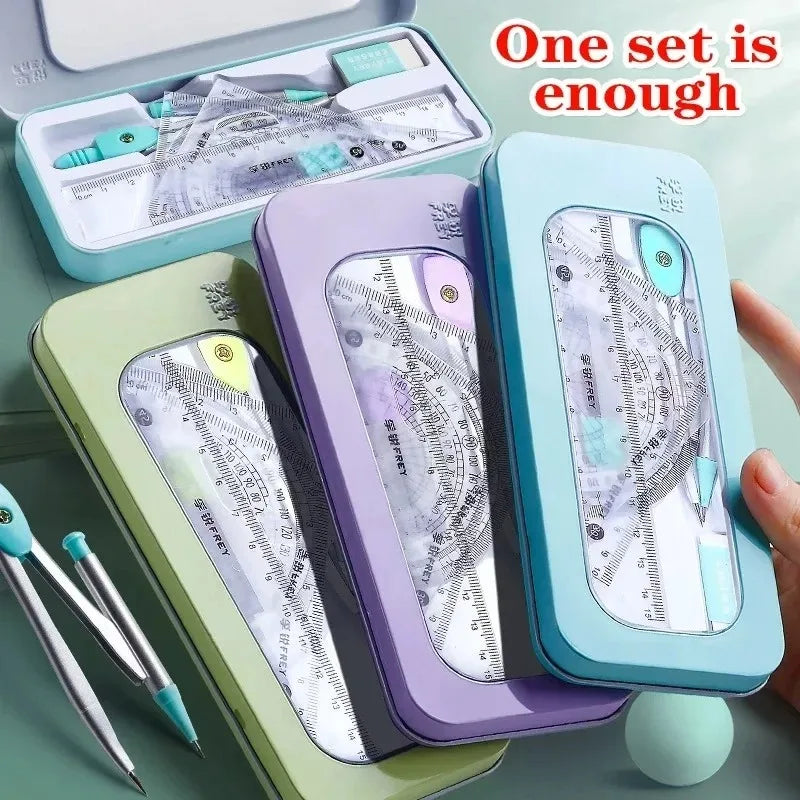 7 PCS Compass and Ruler Sets Triangle Ruler Protractor Rubber Student Exam Specific Ruler Box Set Ruler Set School Starts