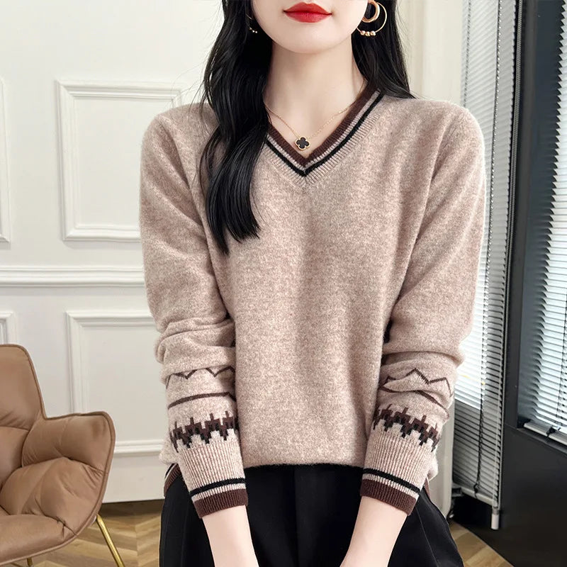 Fashion Hot Sweater Women Spring Autumn Outerwear Jumper Woolen Long Sleeve V Neck Tops Female Knitting Pullover Blouse