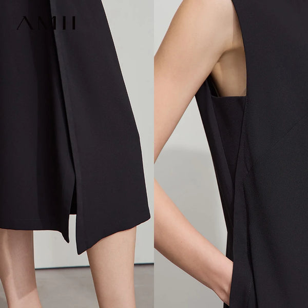 រ៉ូបការិយាល័យ AMII Minimalist សម្រាប់នារីរដូវក្តៅ ឆ្នាំ២០២៥ ដៃអាវមូល កអាវមូល រ៉ូបរលុង រ៉ូប Chiffon សម្រាប់នារីទាន់សម័យ 12522075