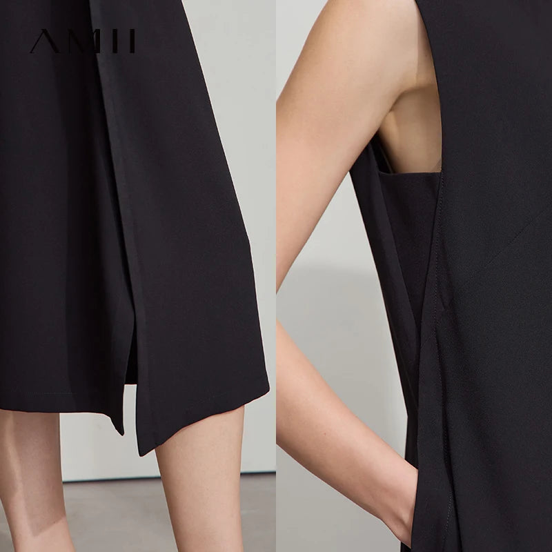 រ៉ូបការិយាល័យ AMII Minimalist សម្រាប់នារីរដូវក្តៅ ឆ្នាំ២០២៥ ដៃអាវមូល កអាវមូល រ៉ូបរលុង រ៉ូប Chiffon សម្រាប់នារីទាន់សម័យ 12522075