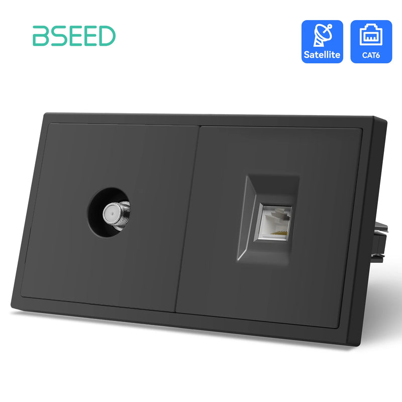 BSEED EU Standrad Wall Power Socket TV Plug RJ45 Internet Socket Satellite Outlet Glass Panel TV Telephone Computer