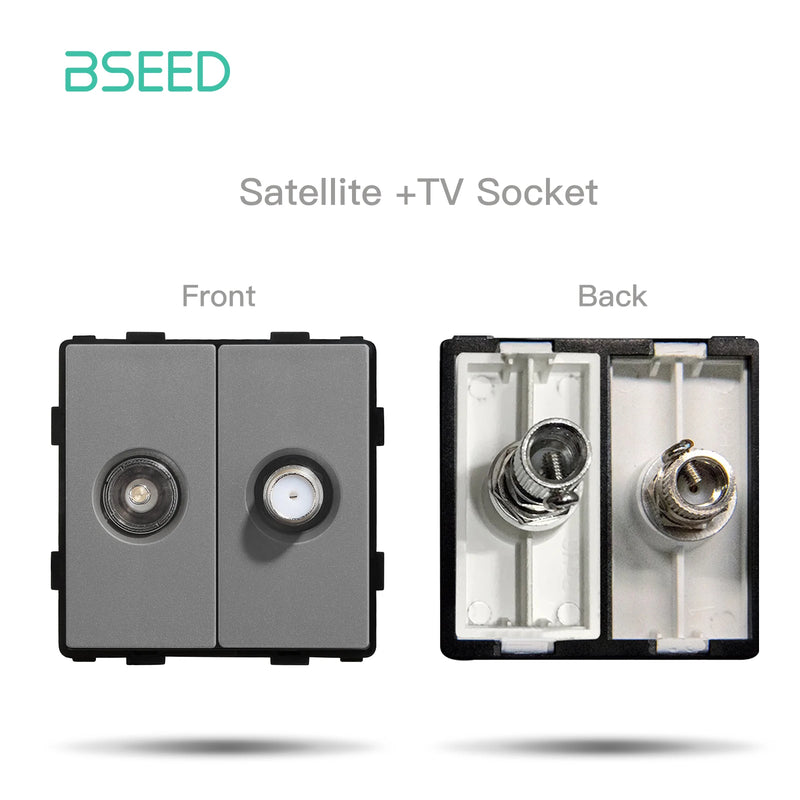 BSEED Wall Switch Panel Part Dual USB Socket TV Internet RJ45 Satellite Function Parts EU Socket DIY Part Only Free Combination