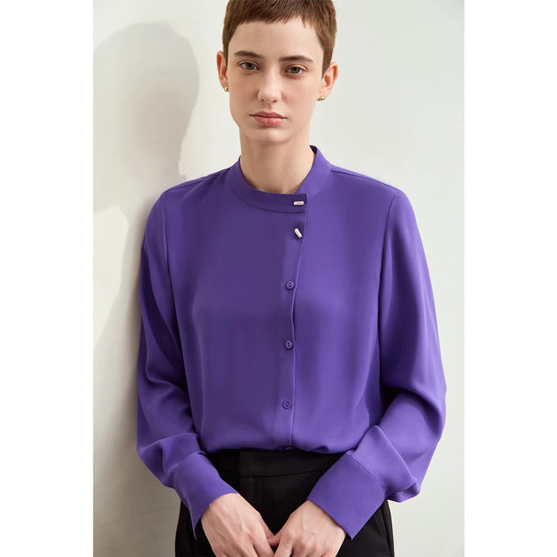 អាវ Amii Minimalism Chiffon សម្រាប់ស្ត្រីឆ្នាំ ២០២៥ រដូវស្លឹកឈើជ្រុះថ្មីកអាវឈរ Shell Buckle Basic អាវនិងអាវទ្រនាប់រលុងធម្មតា ១២៤២៣០៣៣