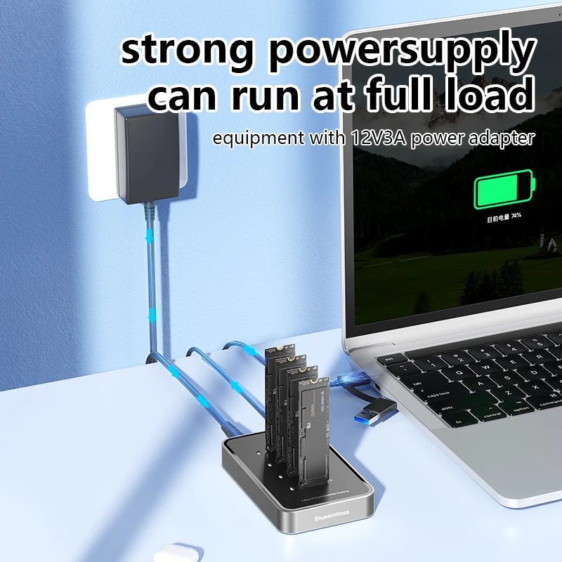 ស្ថានីយ ចត SSD ទំហំ 4 ច្រក Blueendless ប្រភេទ C USB3.1 10Gbps M2 NVMe PCIe SATA NGFF ស្រោម SSD អាលុយមីញ៉ូម