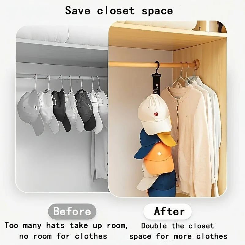 1pc MultifunctionalHat Rack with 8 Clips, Holds 16 Baseball Caps,for Hats Clothes,Space‑Saving Storage for Wardrobe Home Use