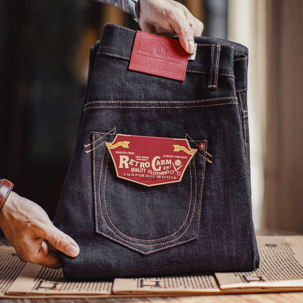 ខោខូវប៊យ Maden របស់បុរស Vintage 10.9oz Selvedge Raw Denim Jeans Indigo Straight Fit Pants Zip Fly Casual Trousers សម្រាប់រដូវស្លឹកឈើជ្រុះ និងរដូវរងា