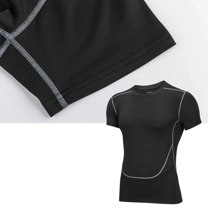 Men's Black Tight Short Sleeve T Shirt Compression Athletic Top for Running Workout Gym Fitness Bodybuilding Sportswear