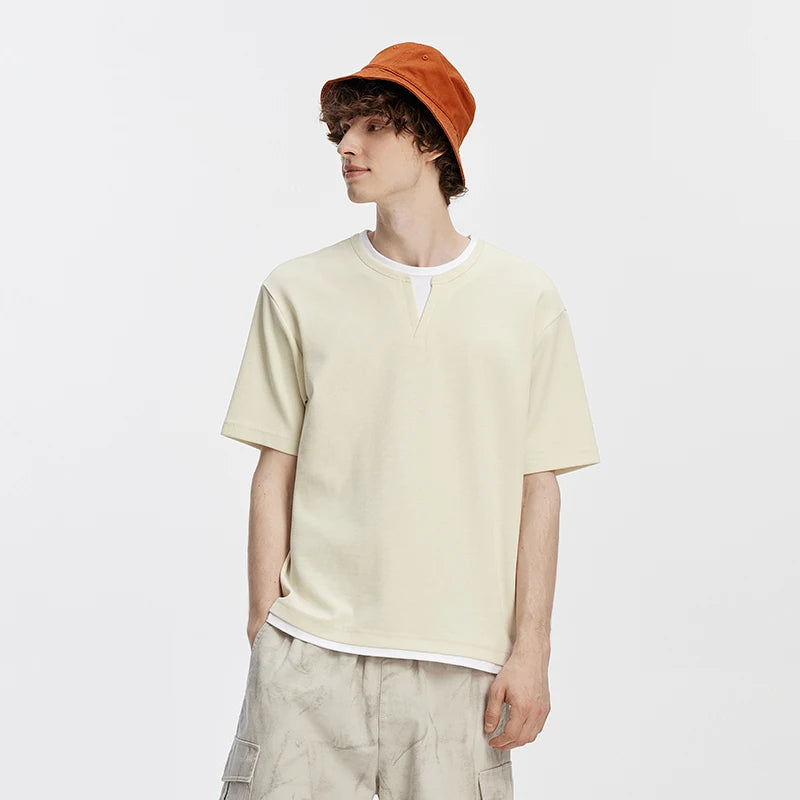 Semir Men Tshirt Short Sleeve V Neck Colorblock Waffle Knit 2026 Autumn Loose Casual Style Pullover Everyday Top