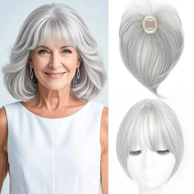 Reissue Wig for Women, Covering White Hair on the Top of the Head Naturally and Invisibly, and Reissue Fake Bangs