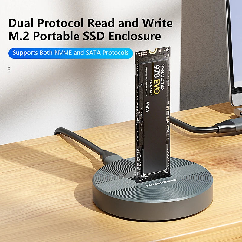 ប្រអប់ SSD M.2 ប្រភេទ SSD ពិធីការពីរ Blueendless PCIe NVMe SSD Docking Station ប្រភេទ C USB3.1 សម្រាប់ប្រអប់ SSD M2 អាលុយមីញ៉ូមចំនួន 25 ថាសរឹង