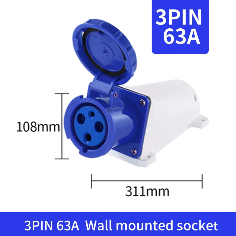 Waterproof Industrial Plug3 Pole 4 Pole 5 Pin dustproof socket IP67 Male and Female 63a 125a Mounted industrial socket 380V 415V