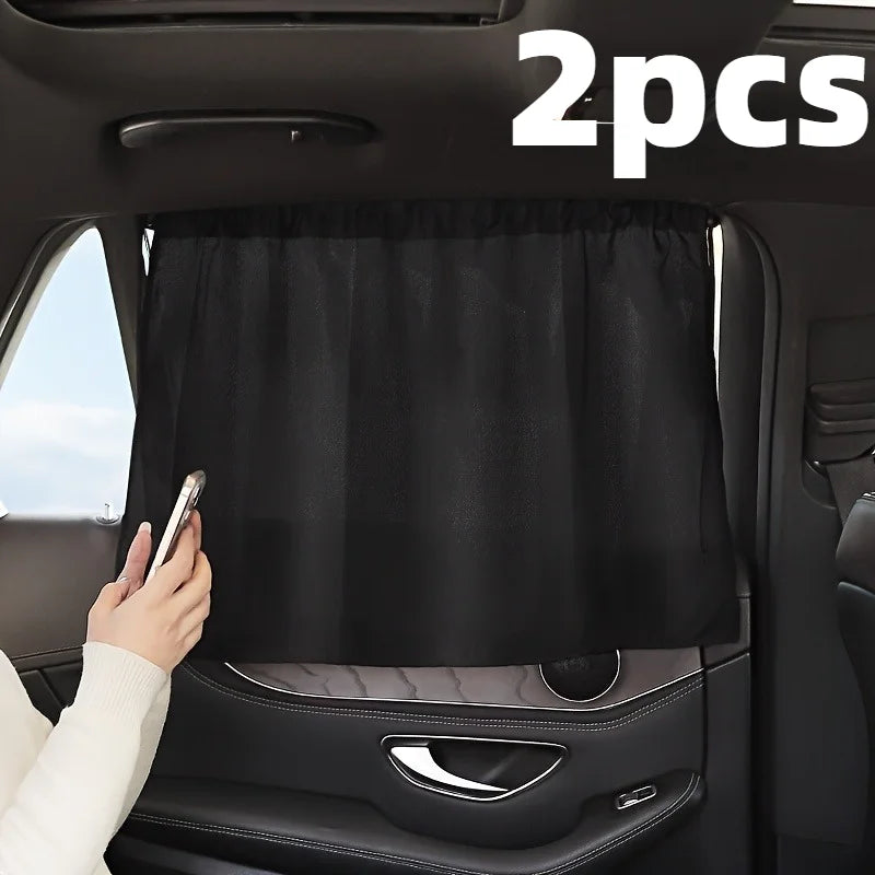 2pcs Car Side Window Sun Shades, Black Suction Cup Curtains, UV Block & Heat Insulation, Privacy Covers for Travel, Universal Ca