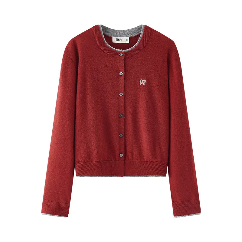 Semir Warm Cardigan Knit Wool Blend Women Short O Neck Embroidered Slim Winter Soft Stylish Fashion Sweater For Woman