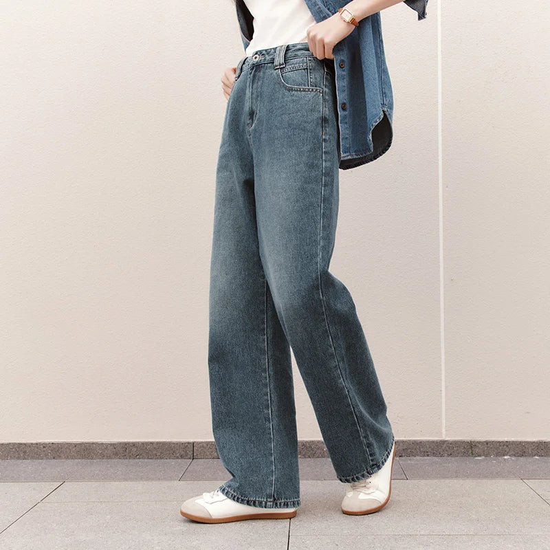 Semir Soft Jeans Women Fleece Lined Floor Length Pants Leg Slimming Wide Leg Retro Style 2026 Winter Fashion Trousers